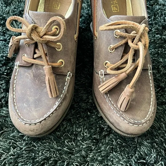 Sperry brown leather wedges - boat shoe style - Picture 9 of 12
